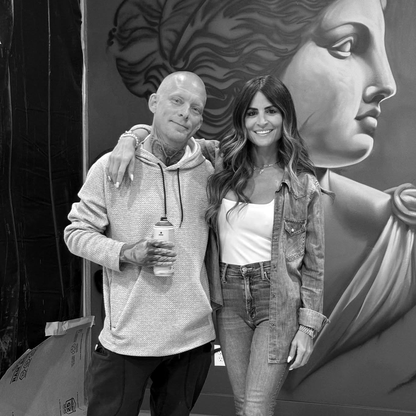 Shae Petersen (SRIL ART) with designer Alison Victoria on the set of HGTV's Rock the Block
